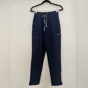 Figs High Waisted Yola Skinny Scrub Pani Navy Blue with Gray Drawstring